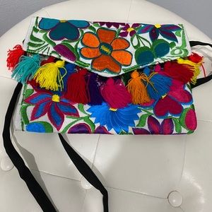 Embroidered Tassel Crossbody/Clutch